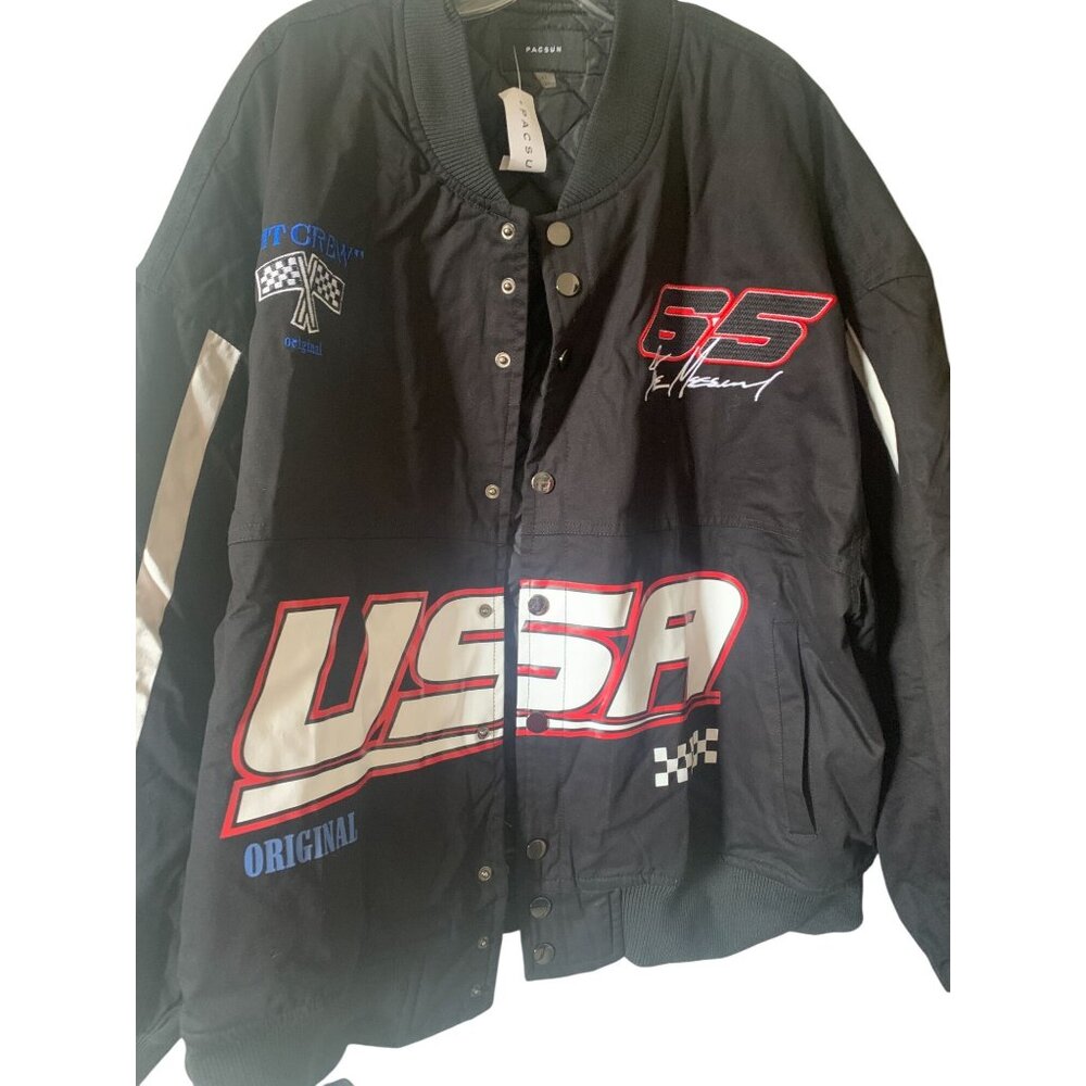 Pacsun Usa Racing Graphic Bomber Jacket Motorsport Style Embroidered